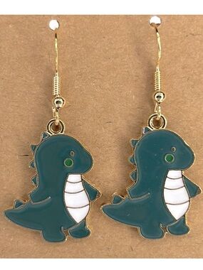 Dinosaur 18k Plated Hook Dangle Earrings